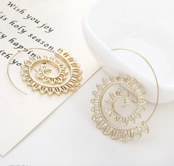 Arzonai European and American Original Geometric Hoop Earrings Jwelery Swirl Petals Minimalist Earrings Women - Free Size, Alloy, Pack of1